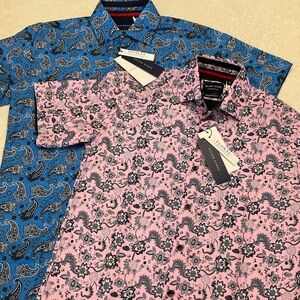 NWT 2pc Men’s Small Silver Stone Floral & Paisley Short Sleeve Button Up Shirts